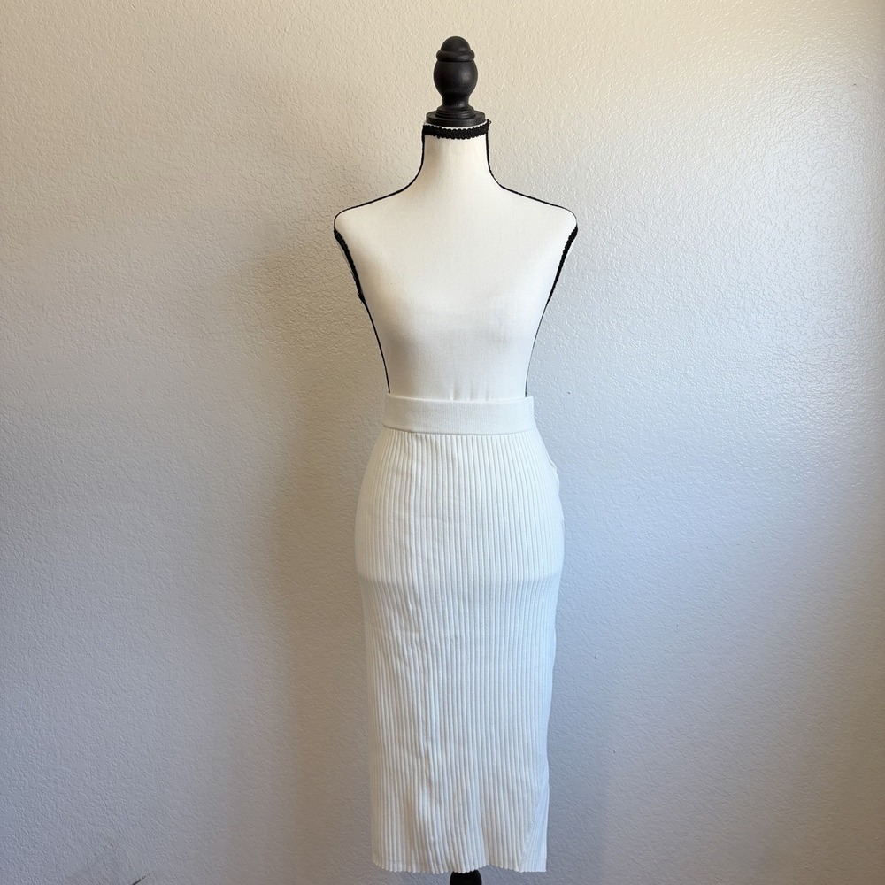 Maeve by Anthropologie Desiree Ribbed Knit Midi Skirt Size Xs Ivory Pull On NWT